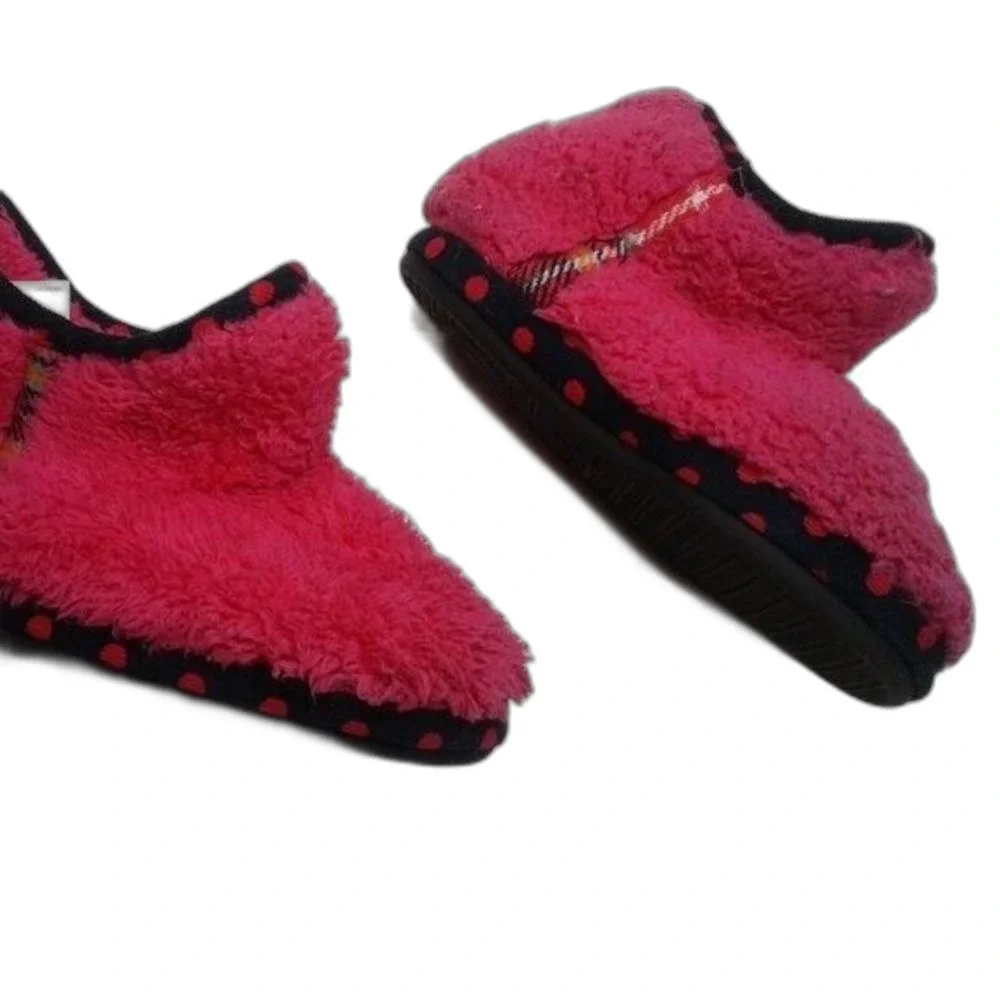 Dearfoams Memory Foam Slippers Girls 13/1 Plush Pile Pink Polka Dot Indoor/Out